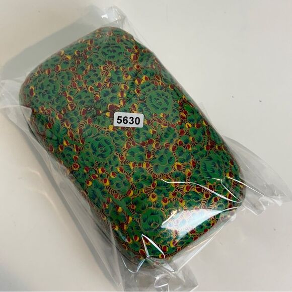 Vintage Hand-painted Paper Mache Trinket Box India Green Floral - Picture 10 of 10